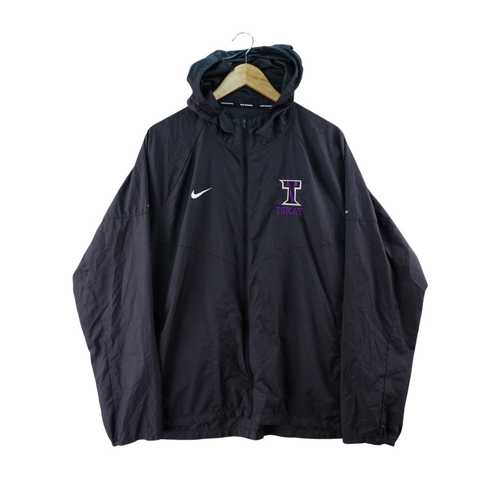 Nike Running Purple Letterman‎ Jacket Hooded Windbreaker Woman's XXL Performance